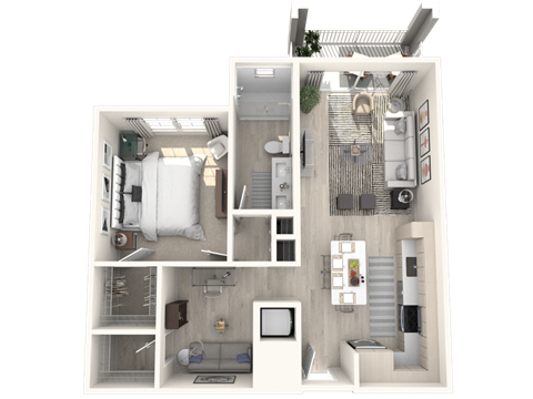 Floor plan for 1 bed, 1 bath, 837 sqft